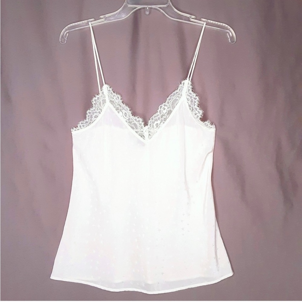 Paige Camisole White Lace Trim Adjustable Spaghetti Straps Size Small